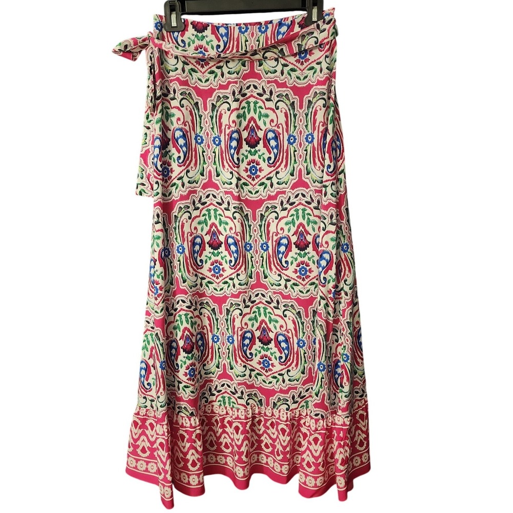 Cider Women Boho Wrap Skirt Pink Paisley Medallion Midi Ruffle Medium‎ - Picture 4 of 6